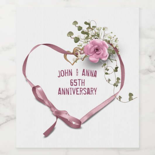 65e Jubileum Roze Wijnbouwlabel Wijn Etiket (Enkel label)