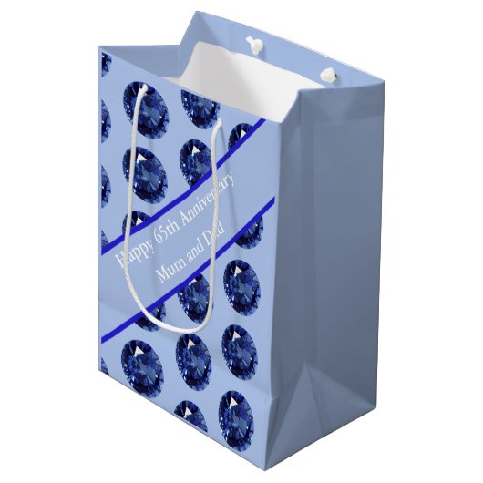 65e Jubileum Saffier bewerkbaar Medium Cadeauzakje (Voorkant Gekanteld)