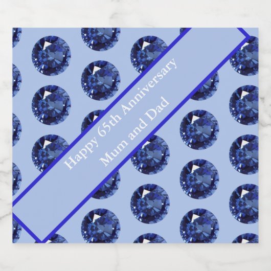 65e Jubileum Saffier bewerkbaar Sparkling Wijnetiket (Enkel label)