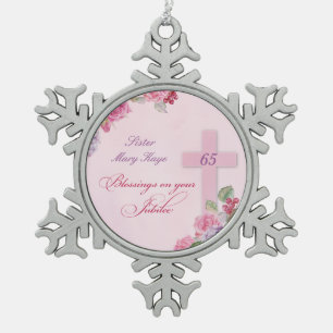 65e Jubileum van het Religieuze Leven Katholieke N Tin Sneeuwvlok Ornament