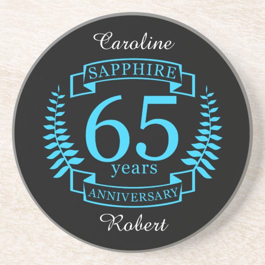 65e JUBILEUM voor weddenschappen SAPPHIRE Zandsteen Onderzetter (Voorkant)