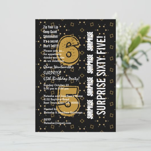 65e Matig Birthday Gold en zwart W199A Kaart (Staand voorkant)