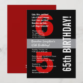 65e moderne verjaardag zwart wit rood Sjabloon A08 Kaart (Voorkant / Achterkant)