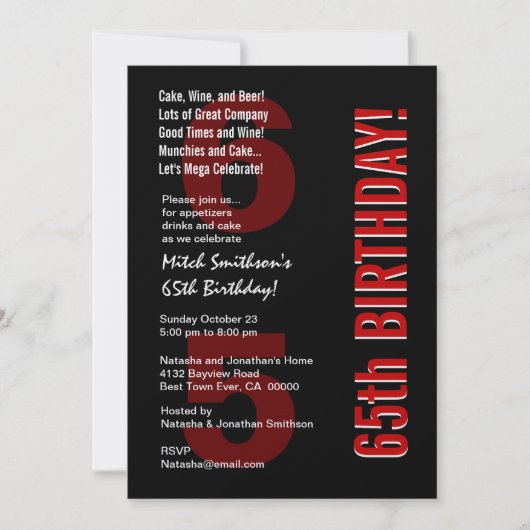 65e moderne zwarte witte rode Sjabloon Kaart (Voorkant)