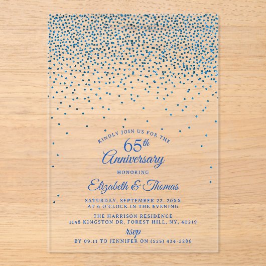 65e Sapphire bruiloft Jubileum Acryl Uitnodigingen (Voorkant)