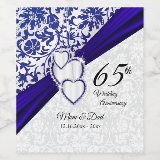 65e Sapphire bruiloft Jubileum Wijn Etiket (Enkel label)