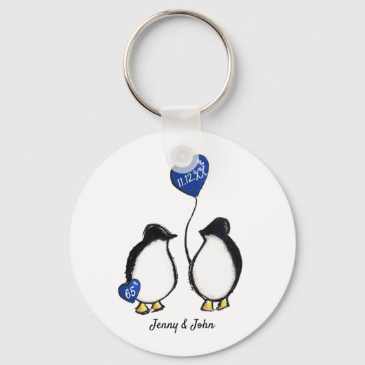65e sapphire bruiloft trouwdag pinguïn gift sleutelhanger (Voorkant)