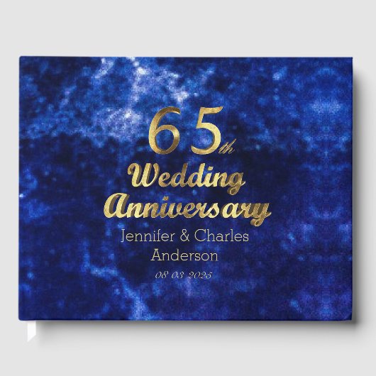 65e Sapphire Wedding Jubileum Gold Typografie Gastenboek (Voorkant)
