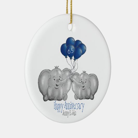 65e trouwdag olifant man & vrouw keramisch ornament (Rechts)