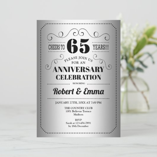 65e trouwdagfeest - Zilver Zwart Kaart (Staand voorkant)