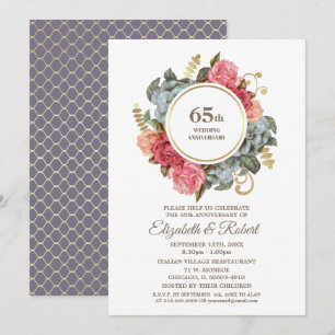 65e trouwjubileumfeestje Vintage bloemen Kaart