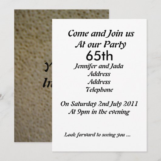 65e uitnodiging van de Birthday Party (Voorkant / Achterkant)