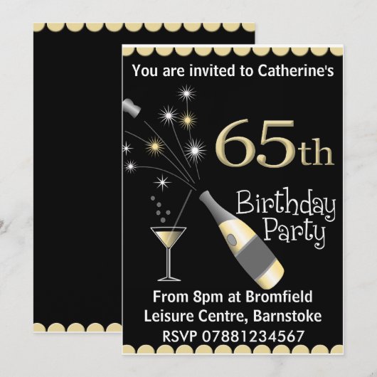 65e uitnodiging van de Birthday Party (Voorkant / Achterkant)