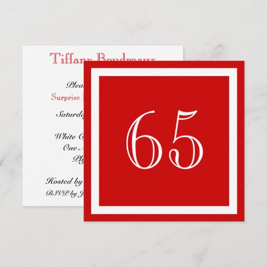 65e uitnodiging van de Birthday Party - Red (Voorkant / Achterkant)