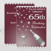 65e uitnodiging van de Birthday Party - Red & Silv (Voorkant / Achterkant)