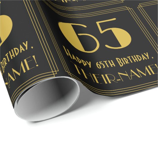 65e verjaardag ~ Art Deco geïnspireerd look "65",  Cadeaupapier (Rol Hoek)