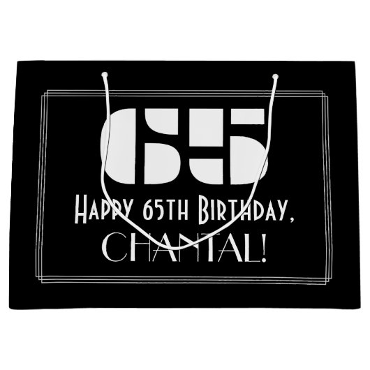 65e verjaardag ~ Art Deco geïnspireerd look "65" + Groot Cadeauzakje (Voorkant)