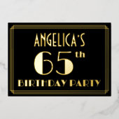 65e verjaardag: Art Deco Kijk "65", met naam Folie Uitnodiging (Voorkant)