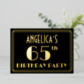 65e verjaardag: Art Deco Kijk "65", met naam Folie Uitnodiging (Staand Voorkant)