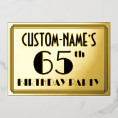 65e verjaardag — Art Deco look "65" + Naam Folie Uitnodiging (Voorkant)