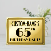 65e verjaardag — Art Deco look "65" + Naam Folie Uitnodiging (Staand Voorkant)