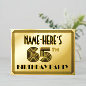 65e verjaardag — Art Deco Style "65" en naam Folie Uitnodiging (Staand Voorkant)