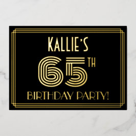 65e verjaardag — Art Deco Style "65" + Naam Folie Uitnodiging