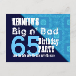 65e verjaardag Bewaar de datum Blue Diagonal V02A1 Aankondigingskaart