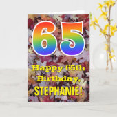 65e verjaardag; bijtende herfst; regenboog "65" kaart (Gele Bloem)