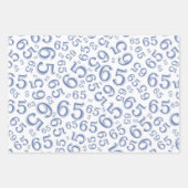 65e verjaardag Blauw & wit nummerpatroon 65 Inpakpapier Vel (Voorkant)