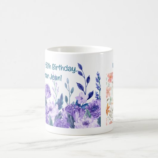 65e verjaardag bloemen houden van elegante moderne koffiemok (Center)