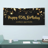 65e verjaardag borstel script zwart gouden sterren spandoek (Beurs)