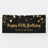 65e verjaardag borstel script zwart gouden sterren spandoek (Horizontaal)