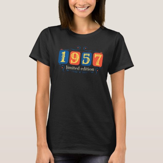 65e Verjaardag Dames Mannen 65 Jaar 1957 T-shirt (Voorkant)
