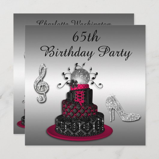 65e verjaardag Disco Diva Cake and Sparkle Heels Kaart (Voorkant / Achterkant)