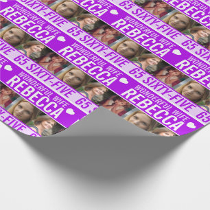 65e verjaardag drie foto's paarse geweldige vrouw cadeaupapier