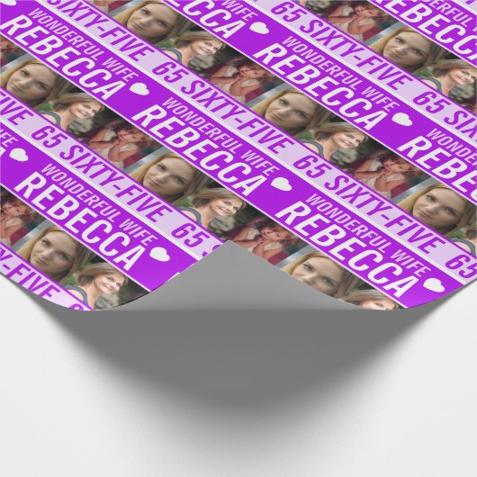 65e verjaardag drie foto's paarse geweldige vrouw cadeaupapier (Hoek)
