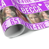 65e verjaardag drie foto's paarse geweldige vrouw cadeaupapier (Rol Hoek)