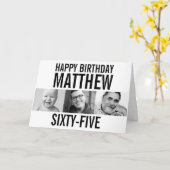 65e verjaardag drie foto's zwart wit kaart (Gele Bloem)