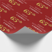 65e verjaardag: Elegant, rood, Faux Gold look Cadeaupapier (Hoek)