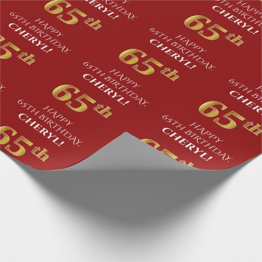 65e verjaardag: Elegant, rood, Faux Gold look Cadeaupapier (Hoek)