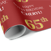 65e verjaardag: Elegant, rood, Faux Gold look Cadeaupapier (Rol Hoek)