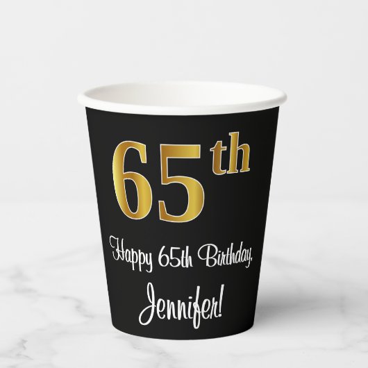65e verjaardag - Elegante luxe Faux Gold look # Papieren Bekers (Voorkant)