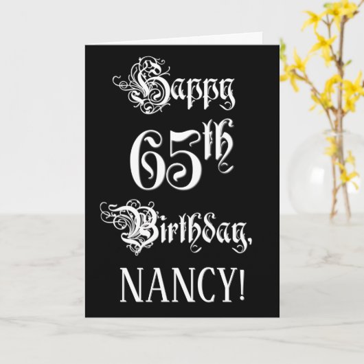 65e verjaardag: Fancy, elegant script + aangepaste Kaart (Gele Bloem)