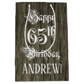 65e verjaardag: Fancy, Faux Wood Kijk + Aangepaste Medium Cadeauzakje (Voorkant)