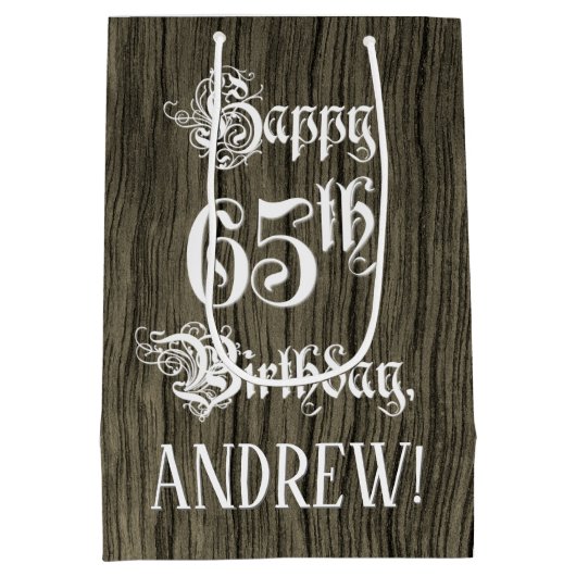 65e verjaardag: Fancy, Faux Wood Kijk + Aangepaste Medium Cadeauzakje (Achterkant)