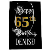 65e verjaardag ~ Fancy script; Faux Gold look; naa Medium Cadeauzakje (Voorkant)