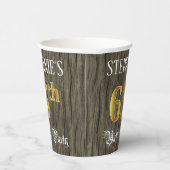 65e verjaardag — Faux Gold & Faux Wood Ziet er uit Papieren Bekers (Rechts)