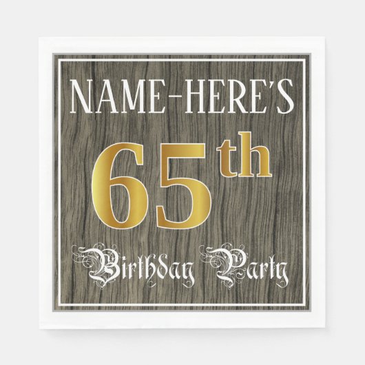 65e verjaardag — Faux Gold & Faux Wood Ziet er uit Servet (Voorkant)