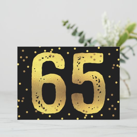 65e verjaardag Faux Gold Foil Confetti Black Kaart (Staand voorkant)